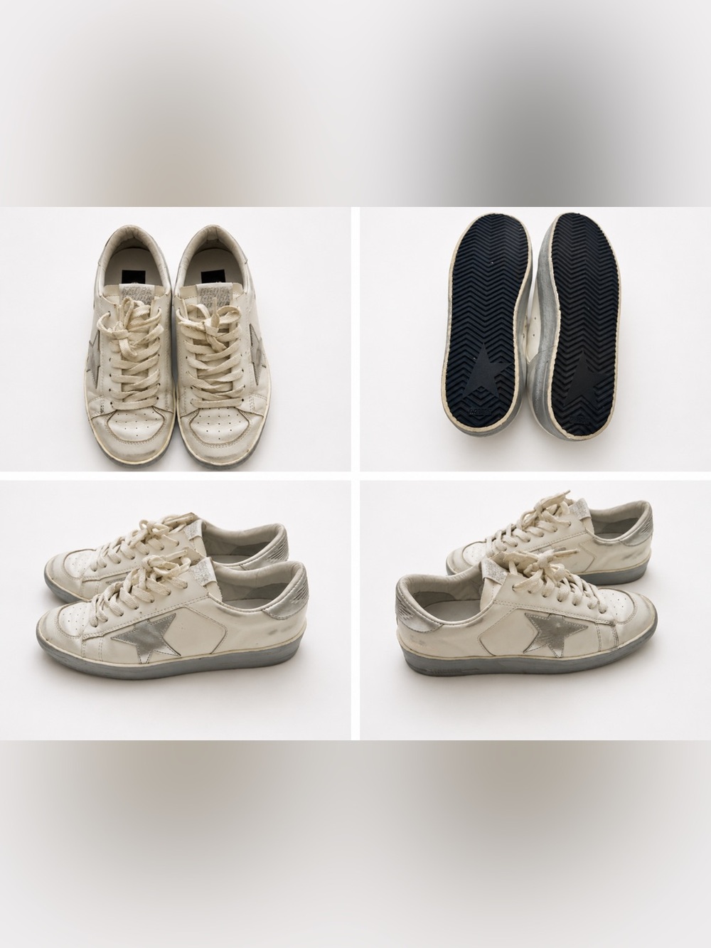 Golden Goose White Leather Low-Top Sneakers with Silver Star